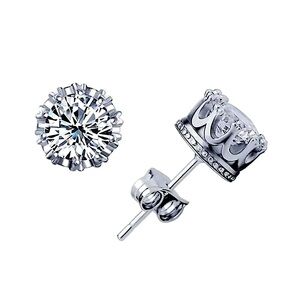 3‎ ctw 18k White Gold S925 Crown Stud Diamond Simulate Earrings